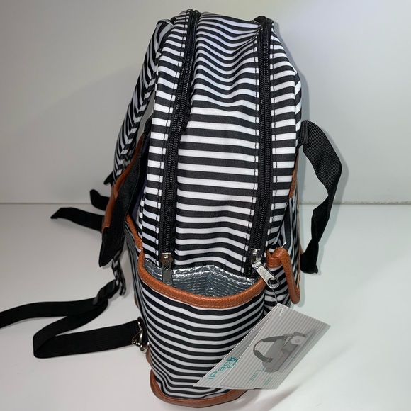 iPack Backpack Diaper Bag Black and White Striped with Leather Accents Med. Size - Picture 5 of 15